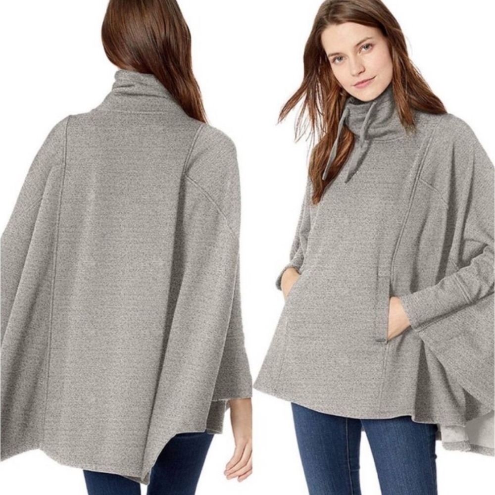 UGG Pichot Double Knit Fleece Poncho Cape GRAY XS Small Boho Cozy Oversized